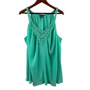 Chaps Womens 2X Turquoise Crochet Trim Tank Top 100% Cotton